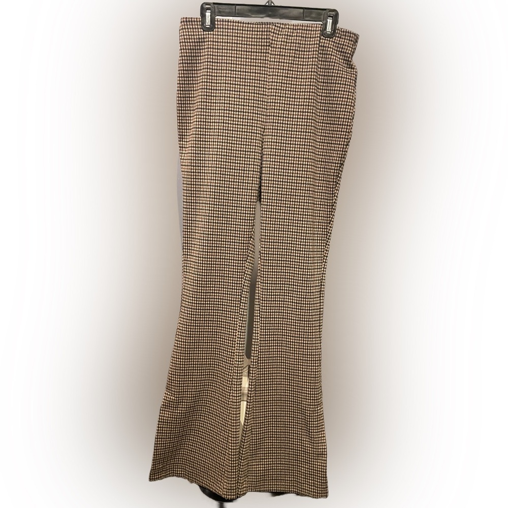 SIMONS, ICONE PAR SIMONS, black and brown plaid flare pants, Size US L